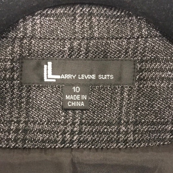 Larry Levine Blazer Glen Plaid Longline patched elbow gray curve Lapel size 10 - Picture 14 of 17